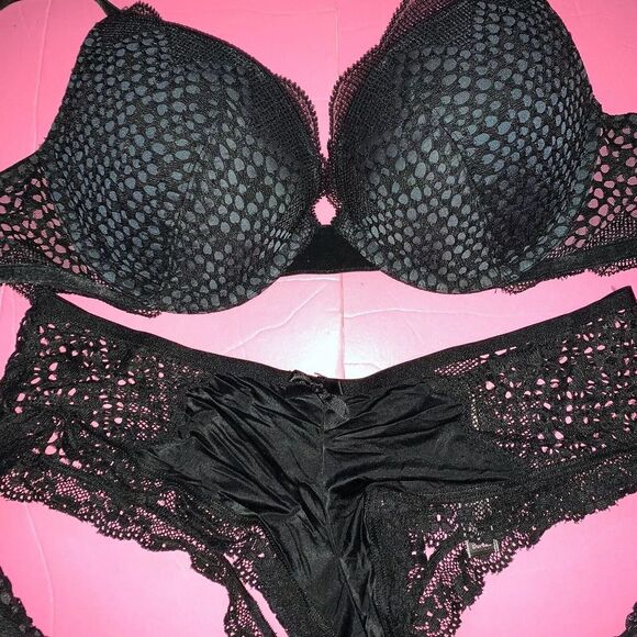 Victoria's Secret 32C BRA+CORSET bustier+TEDDY FISHNET velvet velour BLACK gray - Picture 11 of 12